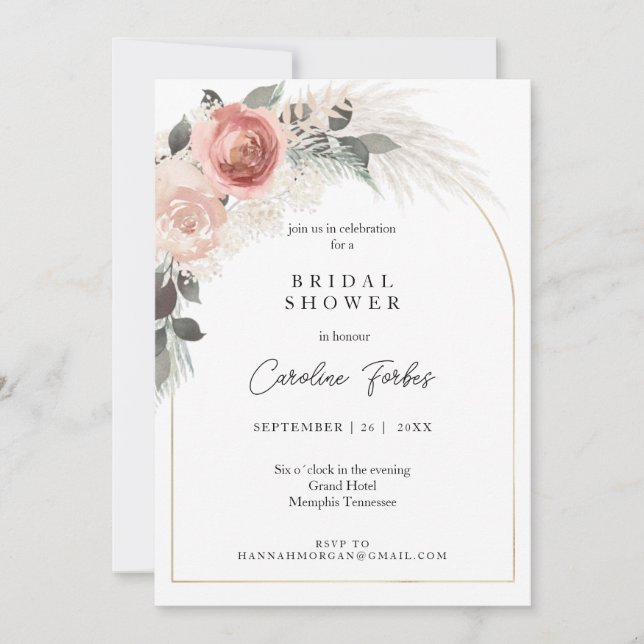 Invitación Boho, Floral, Pampasgras, Arch Bridal Shower (Anverso)
