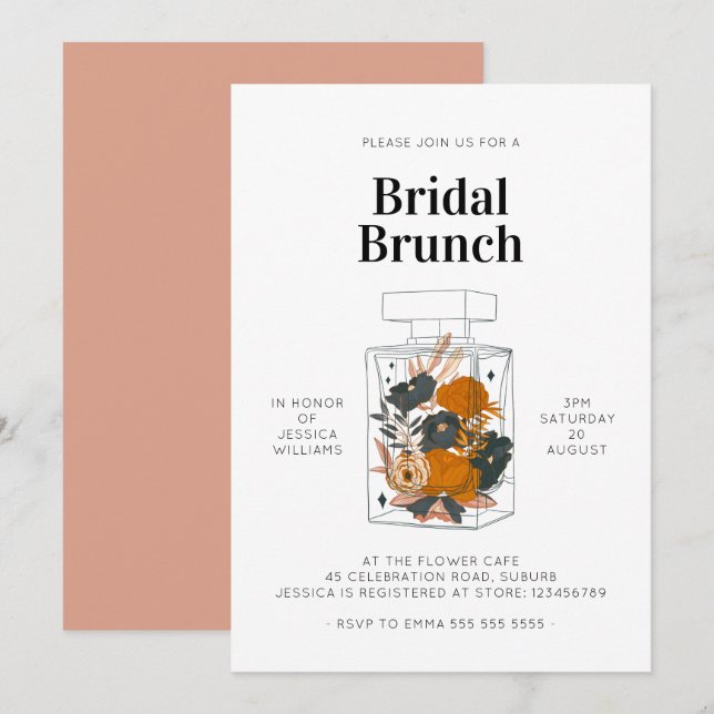 Invitación Boho Floral Perfume Bridal Brunch Pink Shower (Anverso / Reverso)