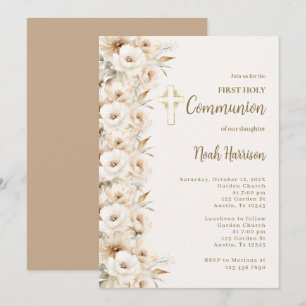 Invitación Boho Floral Primer niño de la Comunión
