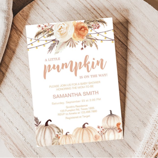 Invitación Boho Floral Pumpkin Baby Shower (Boho Pumpkin Baby Shower Invitation)