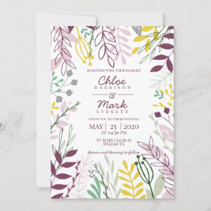 Invitación Boho Floral Purple Yellow Summer Boda