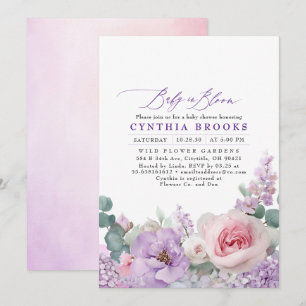 Invitación Boho floral púrpura y rosa botánico Baby Shower