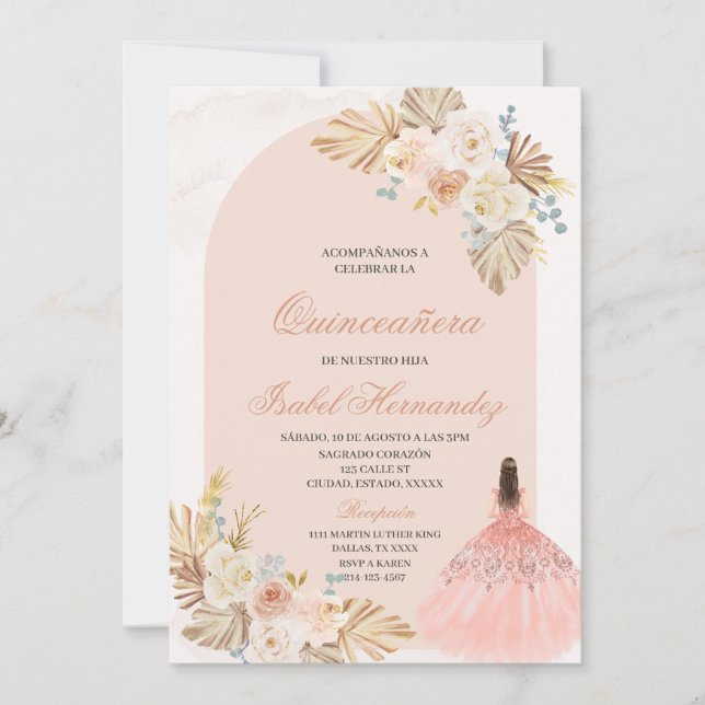 Invitación Boho Floral quinceañera (Anverso)