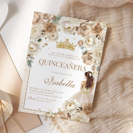Invitación Boho Floral Quinceanera Champagne Mis Quince Anos