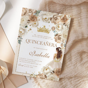 Invitación Boho Floral Quinceanera Champagne Mis Quince Anos