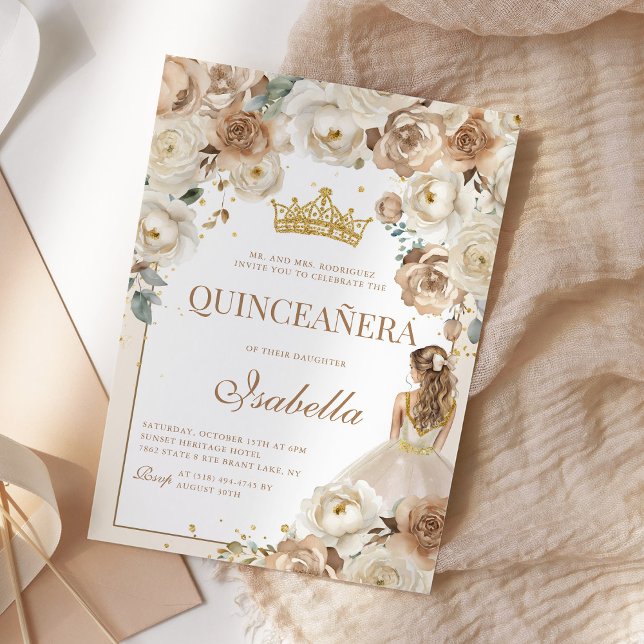 Invitación Boho Floral Quinceanera Champagne Mis Quince Anos (Subido por el creador)
