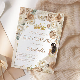 Invitación Boho Floral Quinceanera Champagne Mis Quince Anos