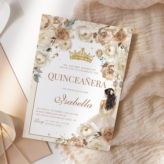 Invitación Boho Floral Quinceanera Champagne Mis Quince Anos (Subido por el creador)