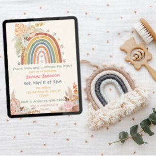 Invitación Boho Floral Rainbow Baby Shower