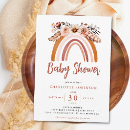 Invitación Boho Floral Rainbow Terracotta Naranja Baby Shower