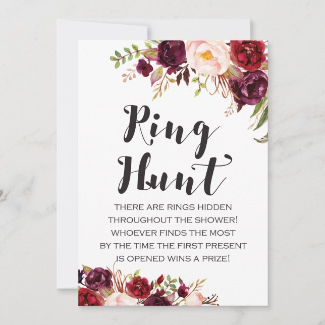 Invitación Boho Floral Ring Hunt Bridal Shower Game 5x7 (Anverso)