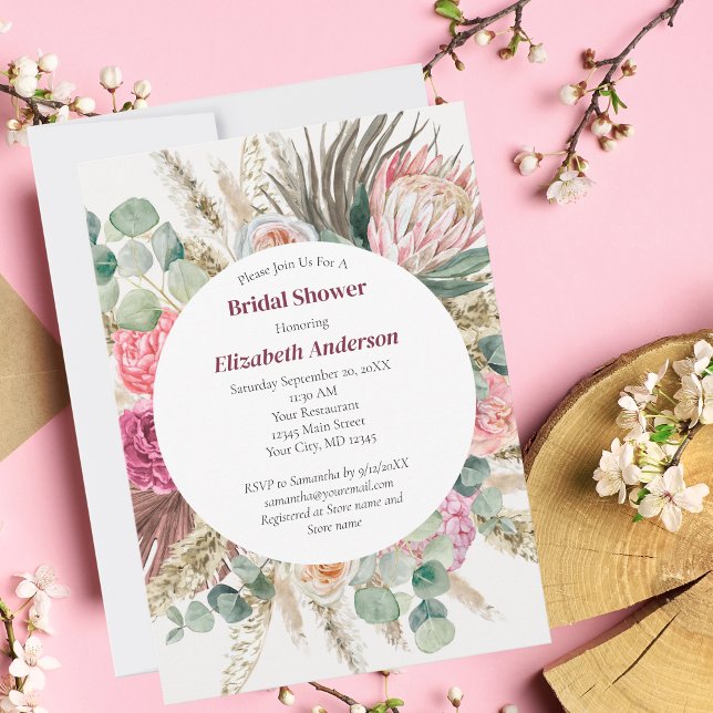 Invitación Boho Floral rosa Eucalyptus Verdor Ducha de novia (Subido por el creador)