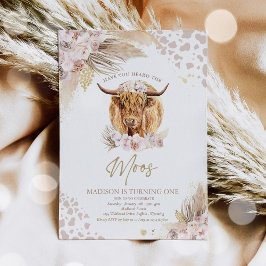 Invitación Boho Floral Rosa Pampas Fiesta de Vaca Autónoma
