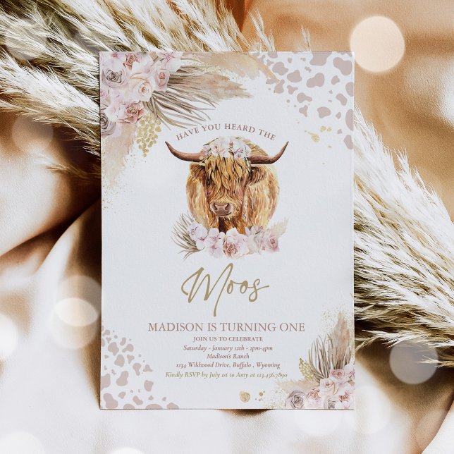 Invitación Boho Floral Rosa Pampas Fiesta de Vaca Autónoma (Subido por el creador)