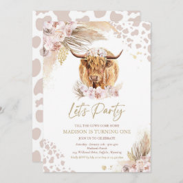 Invitación Boho Floral Rosa Pampas Fiesta de Vaca Autónoma