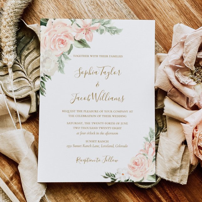Invitación Boho Floral Rubor Boda rosa y verde sabio (Subido por el creador)