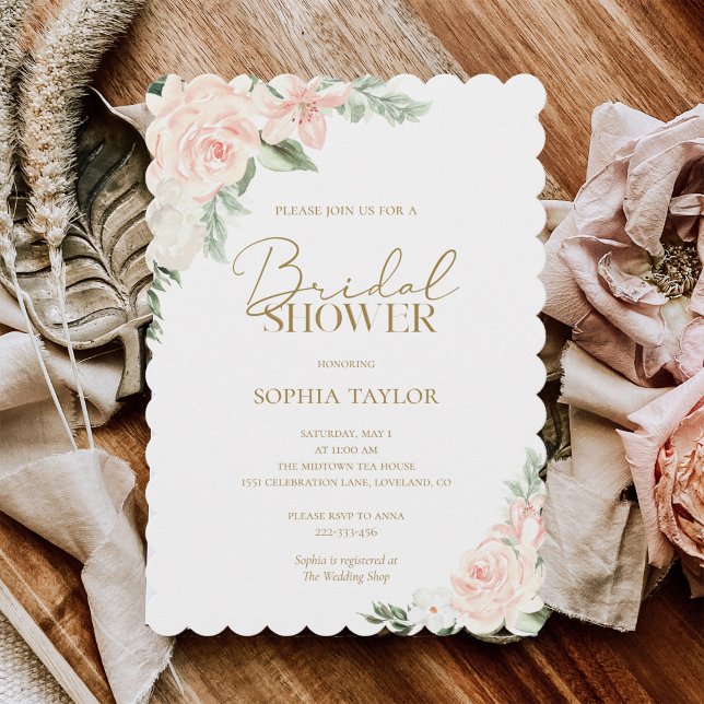 Invitación Boho Floral Rubor Pink Bridal Shower (Subido por el creador)