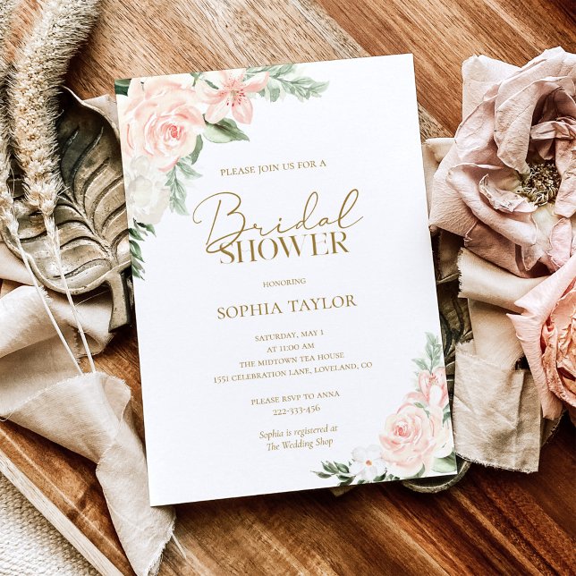 Invitación Boho Floral Rubor Pink Sage Green Bridal Shower (Subido por el creador)