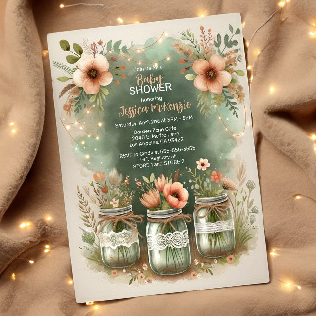 Invitación Boho Floral Rustic Floral Mason Jar Baby Shower (Subido por el creador)