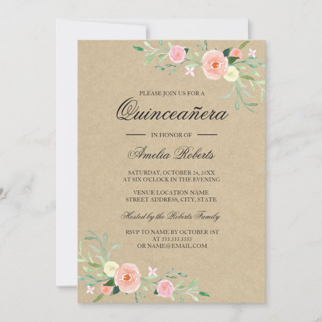 Invitación Boho Floral Rústica para Quinceañera (Anverso)