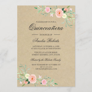 Invitación Boho Floral Rústica para Quinceañera