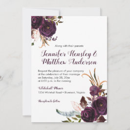 Invitación Boho floral rústico oscuro morado de otoño