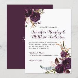Invitación Boho floral rústico oscuro morado de otoño