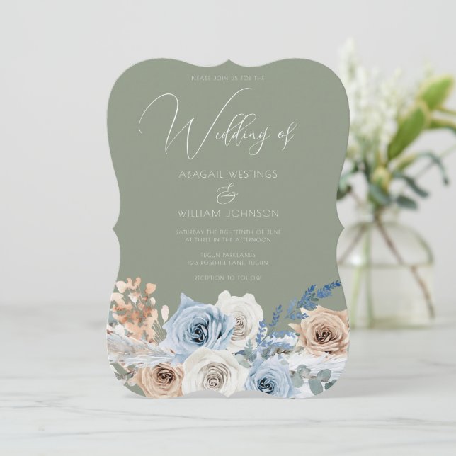 Invitación Boho Floral & Sage Green Boda (Anverso de pie)