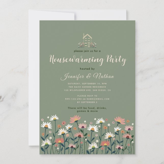 Invitación Boho Floral Sage Green Fall Fiesta del Calentamien (Anverso)