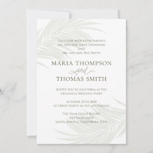 Invitación Boho Floral simple acuarela verde hojas de palmera