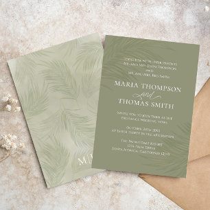 Invitación Boho Floral simple acuarela verde hojas de palmera