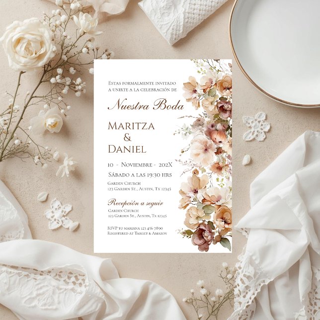Invitación Boho Floral Spanish Wedding Invitation (Subido por el creador)