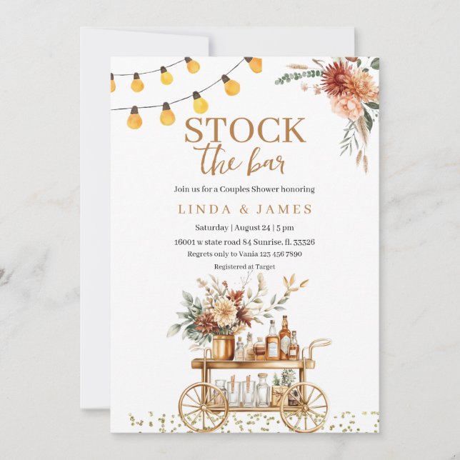 Invitación Boho Floral Stock The Bar Couple Shower (Anverso)
