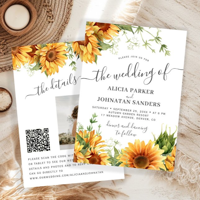 Invitación Boho floral sunflower black and white wedding (Subido por el creador)