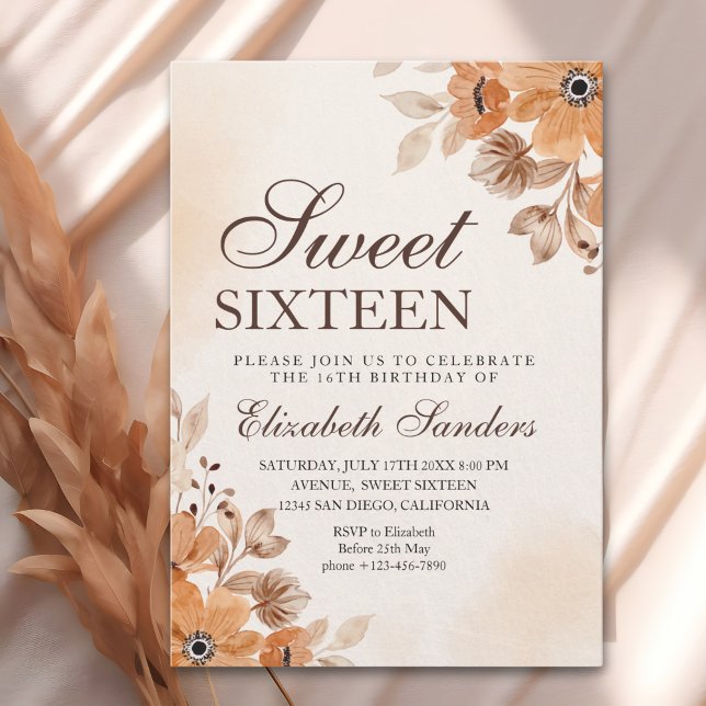 Invitación Boho Floral Sweet Sixteen Birthday  (Subido por el creador)