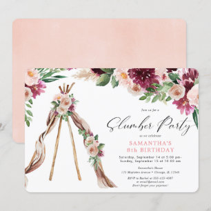 Invitación Boho floral teepee tienda fiesta de cumpleaños