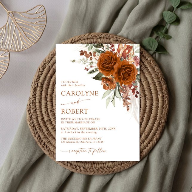 Invitación Boho Floral Terracotta Quemada Naranja Boda (Subido por el creador)