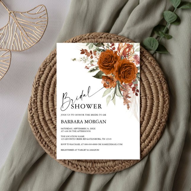 Invitación Boho Floral Terracotta quemada Naranja ducha de no (Subido por el creador)