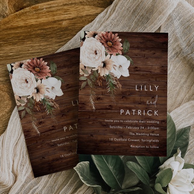 Invitación Boho Floral Terracotta Rustic Wood Boda (Subido por el creador)