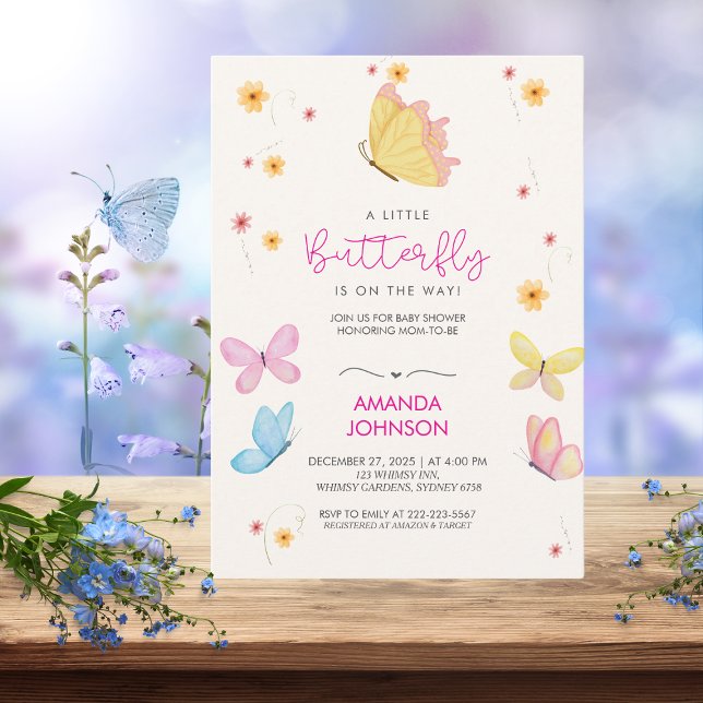 Invitación Boho Floral Un poco de mariposa Baby Shower (Subido por el creador)