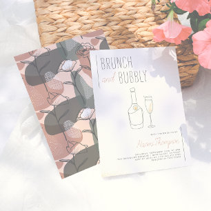 Invitación Boho Floral Verde & Champán Rosado Brunch & Bubbly