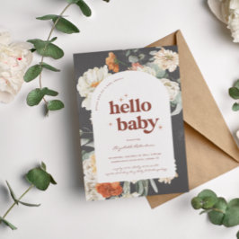 Invitación Boho Floral Verde Oscuro Botánico | Shower de Bebé