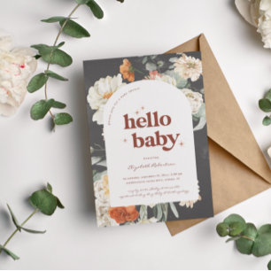 Invitación Boho Floral Verde Oscuro Botánico   Shower de Bebé