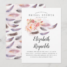 Invitación Boho Floral Watercolor Fethers Bridal Shower
