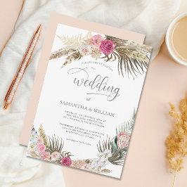 Invitación Boho Floral Watercolor Rubor Rosa