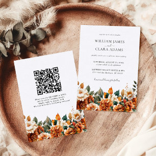 Invitación Boho Floral Watercolor Terracotta QR Boda de códig