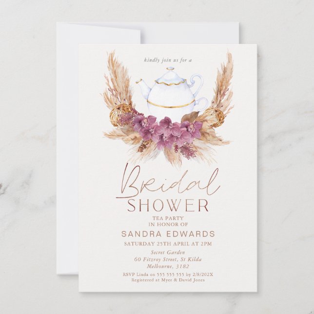 Invitación Boho Floral Weath Tea Fiesta Bridal Shower (Anverso)