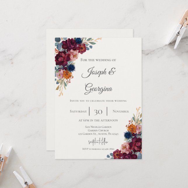 Invitación Boho floral wedding (Anverso/Reverso In Situ)