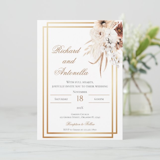 Invitación Boho Floral Wedding (Anverso de pie)
