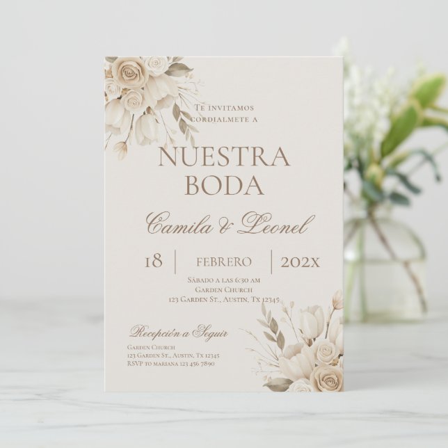 Invitación Boho Floral Wedding in Spanish (Anverso de pie)